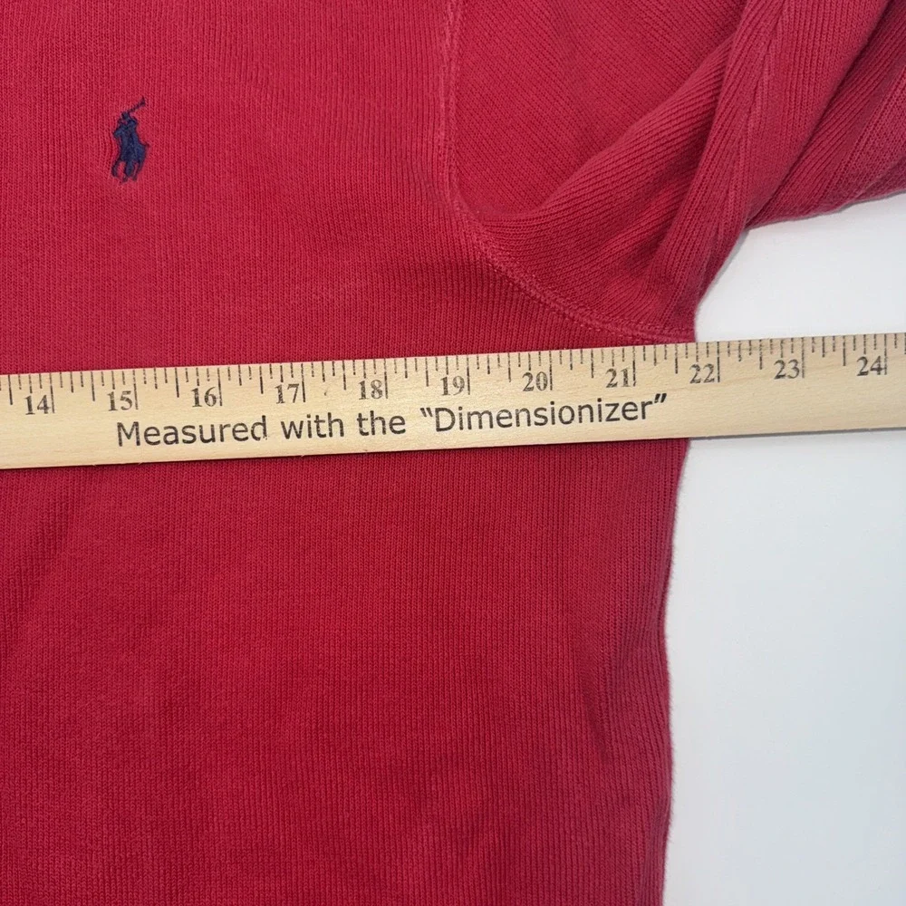 Polo Ralph Lauren Sweater Men Medium Red Solid Cotton Quarter Zip Sweatshirt VTG